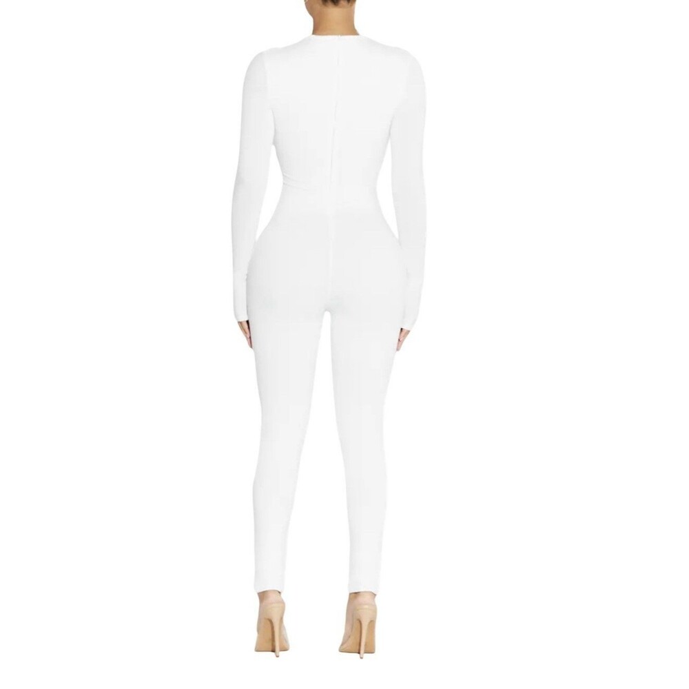 Naked Wardrobe NW White Long Sleeve Stretch Jumpsuit Women’s Size XS NWOT $86